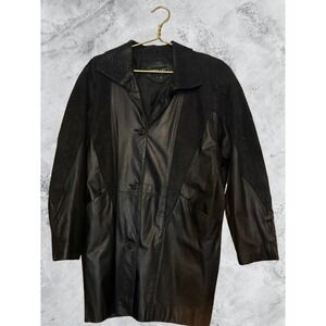 Pelle New York Milano Vintage Black Leather Snakeskin Embossed Car Coat Jacket M